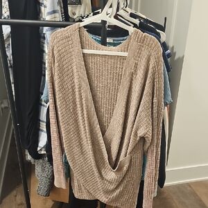 Maurices V-Neck Sweater in Tan